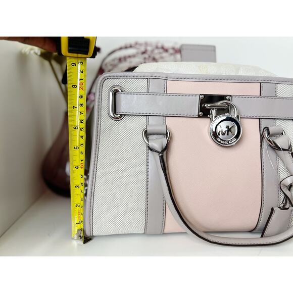 Michael Kors NWT Hamilton Leather Satchel Purse Bag in Pure Gray Ballet Pink - Picture 2 of 13